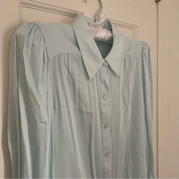 Trina Turk Puff Sleeve Silk Blend Blouse, Blue Frost, Small - Picture 4 of 9